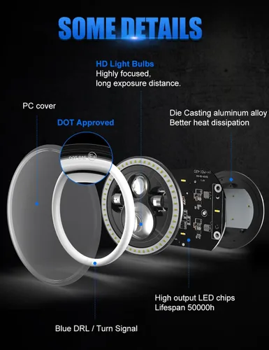 Miniatura 6 de UNI-SHINE Faro LED de 7 pulgadas, redondo H6024 LED faro azul halo para correr ámbar señal de giro haz de sello de 7 pulgadas faros redondos