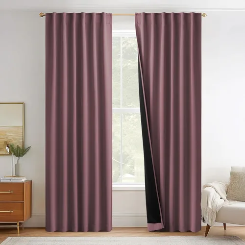 Miniatura 47 de NICETOWN Paneles de cortinas totalmente opacas para dormitorio que reducen el frío, cubiertas de ventana súper gruesas aisladas, cortinas Biscotti