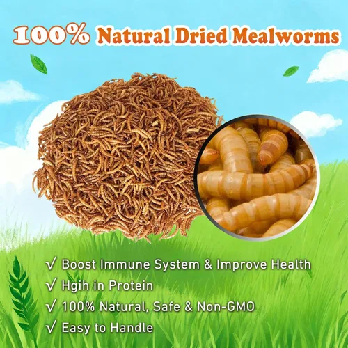 Miniatura 2 de Amzey Gusanos secos de harina de 2 libras, gusanos de comida 100% naturales para pollo y pájaros, alimento orgánico para gallinas ponedoras, alto