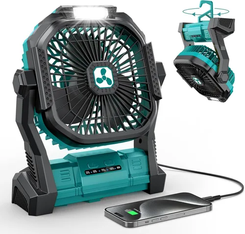 Miniatura 10 de ONLYNEW Ventilador portátil recargable de 20000 mAh, ventilador alimentado por batería inalámbrica con linterna LED, USB C operado por batería