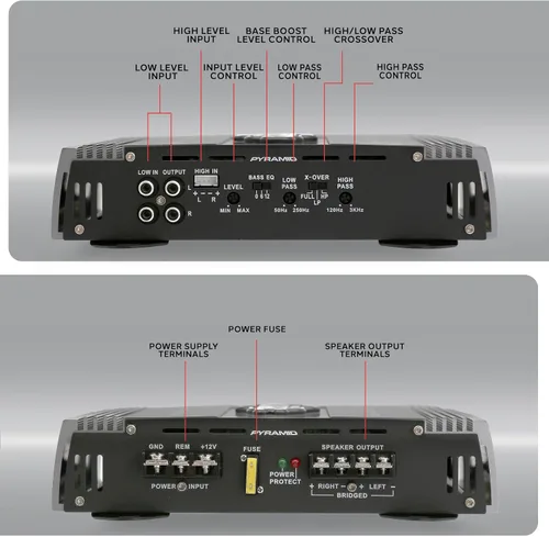 Miniatura 3 de Pyramid PB715X 1000W Amplificador de coche puente de 2 canales - Fuente de alimentación MOSFET, configuración trivial, 13.8 V CC, entrada RCA, 90 dB
