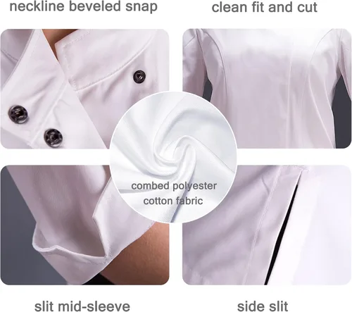 Miniatura 6 de Uniforme de chef clásico de manga 34 para mujer, chaqueta de chef de verano para hotel, cocina, restaurante