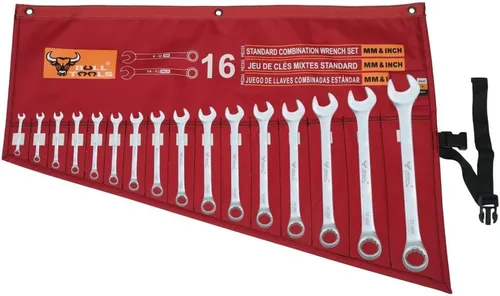 Miniatura 4 de BULL TOOLS Organizador de rollos de herramientas con 16 bolsillos para llaves, lona de poliéster balístico impermeable métrica y SAE, bolsa de Rojo