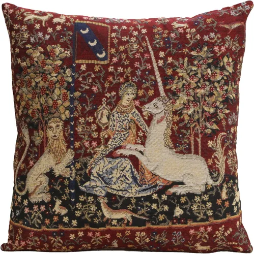 Miniatura 9 de Charlotte Home Furnishings - Funda de almohada para sofá de 16 x 16 pulgadas, funda de almohada decorativa roja Dama y Unicornio, tapiz medieval