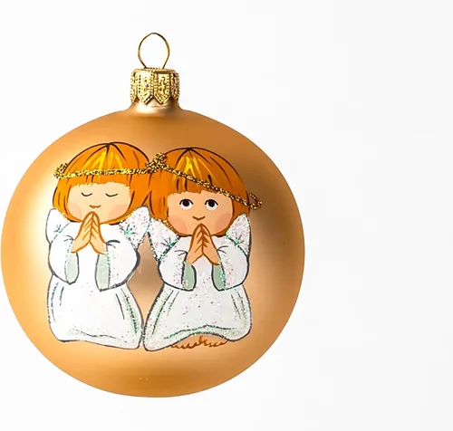 Adorno de Navidad, dos ángeles orantes, bola de vidrio soplado de 3 pulgadas (3.150 in) (ángeles rezantes, oro - ángeles blancos)