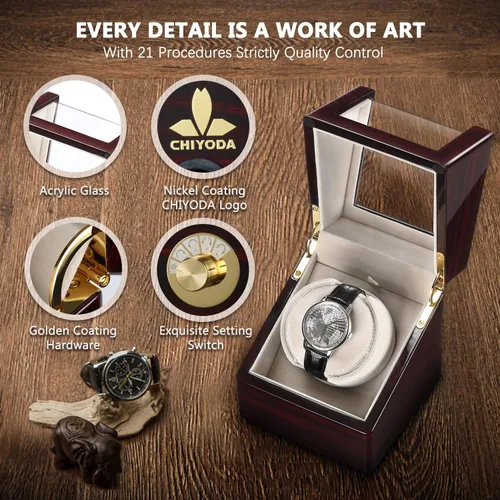 Miniatura 4 de CHIYODA Bobinadora de reloj para relojes automáticos individuales Caja de madera maciza con motores Mabuchi