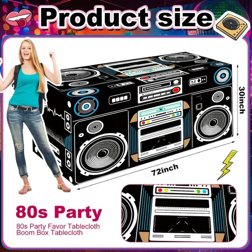 Miniatura 3 de Oudain Mantel Temático de los Años 80s y 90s de 6 Pies, Suministros para Fiesta de Cumpleaños de los 80s, Decoración de Fiesta Hip Hop, Mantel