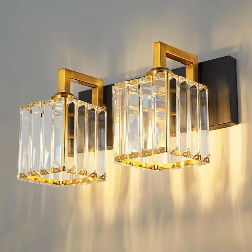 Miniatura 26 de Lámpara de tocador moderna de 2 luces de níquel cepillado, lámpara de tocador de cristal, luz de pared de baño, accesorios de iluminación de baño