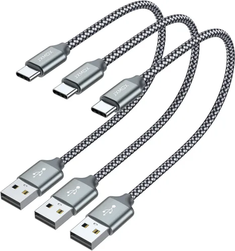 JXMOX Cable USB C corto (paquete de 3 unidades de 1 pie), cable de carga USB A a tipo C, 3.1 A, carga rápida compatible con iPhone 15 16 Pro Max,