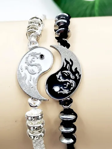 Miniatura 3 de INENIMARTJ Juego de 4 collares de pulsera de dragón a juego para mujeres y hombres, Yin Yang para parejas, collares con colgante para novio, novia