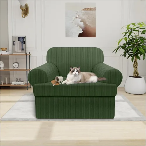 Miniatura 85 de Funda impermeable para silla con brazos, juego de 2 piezas, funda a rayas para 1 sofá separado con cojín en T, fundas de sillón de tela