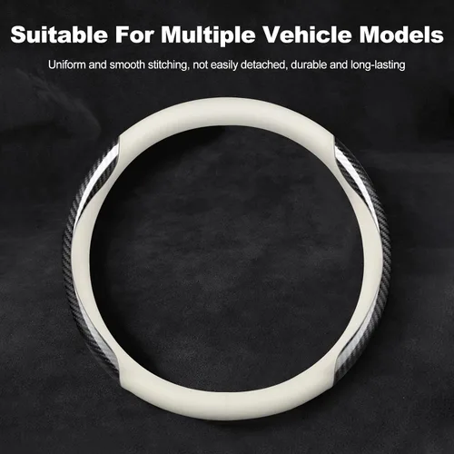 Miniatura 3 de Ergocar Fundas para volante, tipo D, de fibra de carbono, cubierta de volante de cuero, forro de malla antideslizante, adecuado para volante de 15