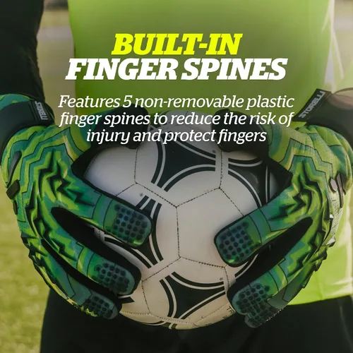 Miniatura 6 de Storelli - Guantes de portero Lightning, protección de mano de alto impacto con 5 espinas de dedo incorporadas, látex alemán New Basic Tormenta Verde