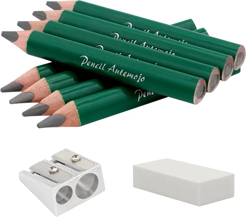 Miniatura 10 de Adecuado para 2 a 6 años de edad, lápiz grueso de agarre triangular corto, 8 lápices de madera escritos a mano para niños de 3.5 pulgadas