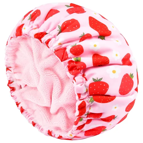 Miniatura 16 de Gorro de ducha para mujer, gorro de baño negro, reversible, grande, impermeable, ajustable, forro de rizo y banda elástica, dobladillo elástico