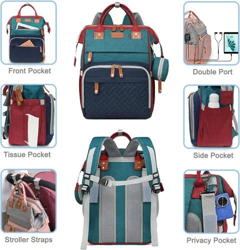 Miniatura 3 de SHITIESHOU Bolsa de pañales para mamá y papá, con cambiador, 19 bolsillos, grande, impermeable, bolsa de pañales para bebé, niña, niño, con bolsillo