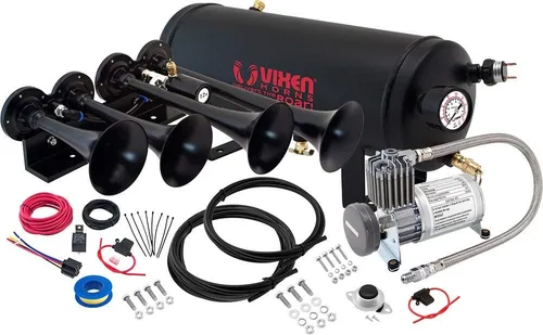 Vixen Horns Kit de bocina de tren para camiones/coche/semi. Sistema completo a bordo: compresor de aire de 150 psi, tanque de 1.5 galones, 4