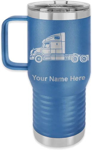 Miniatura 11 de LaserGram Taza de café aislada al vacío de 15 onzas, cabina de camión, grabado personalizado incluido (negro)