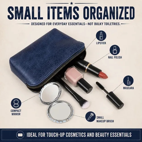 Miniatura 3 de Bolsas de Cosméticos de Cuero Azul Para Mujeres Juego de Viaje – Monedero con Cremallera Hecho a Mano Juego de Bolsas de Maquillaje Azul Pequeñas