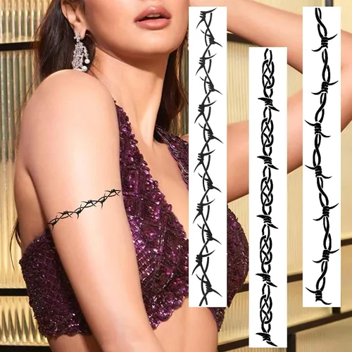 Miniatura 2 de 7 hojas de tatuajes temporales de Pamela Anderson para mujeres, niños, hombres y adultos, tatuajes de alambre de púas de Halloween, tatuajes