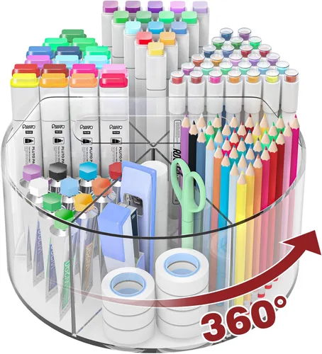 Organizador de Lápices y Bolígrafos de Acrílico Absonic, Porta Lápices Giratório de 360 Grados, Organizador de Ceras para Niños, Organizador de