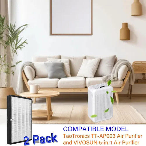 Miniatura 2 de Paquete de 2 filtros de repuesto TT-AP003 para purificador de aire TaoTronics TT-AP003 y purificador de aire VIVOSUN 5 en 1, 3 en 1, H13 True HEPA