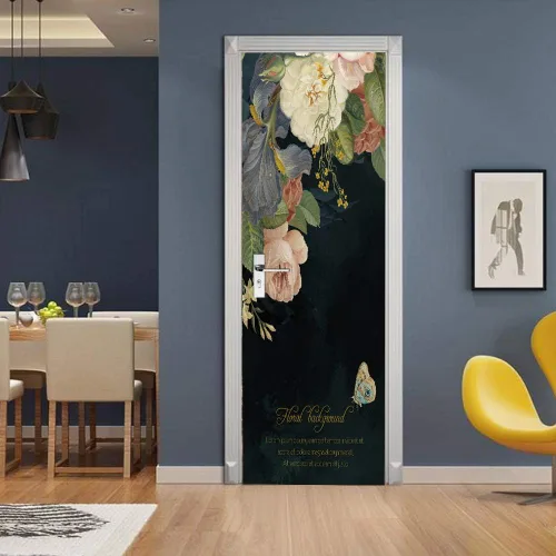 Miniatura 33 de Calcomanías 3D para puerta, murales para despegar y pegar, diseño de flores, papel tapiz para puerta, calcomanías autoadhesivas extraíbles de PVC