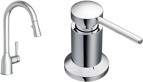 Miniatura 14 de Moen Adler Spot Resist - Grifo de fregadero de cocina de una manija de arco alto de acero inoxidable con rociador desplegable Power Clean, 87233SRS