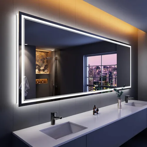 Miniatura 77 de Espejo de baño LED de 72 x 36 pulgadas, retroiluminado y frontal iluminado, espejo de tocador grande iluminado con luces, antiniebla, regulable