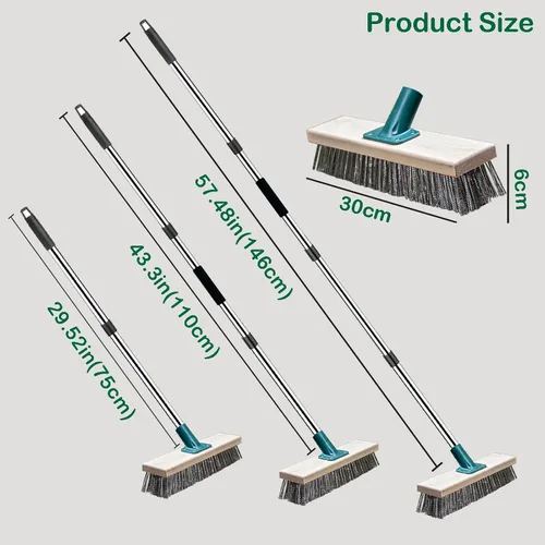 Miniatura 7 de Cepillo de alambre de acero inoxidable con mango largo, cepillo para escoba de piso, cepillo para limpiar escoba al aire libre para musgo, manchas