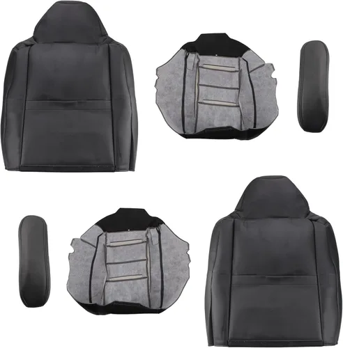 Miniatura 2 de AUTOKAY Funda de asiento perforada para Ford F250 F350 Super Duty Lariat XLT 2004 2005, funda de asiento de cuero negro para conductor y pasajero