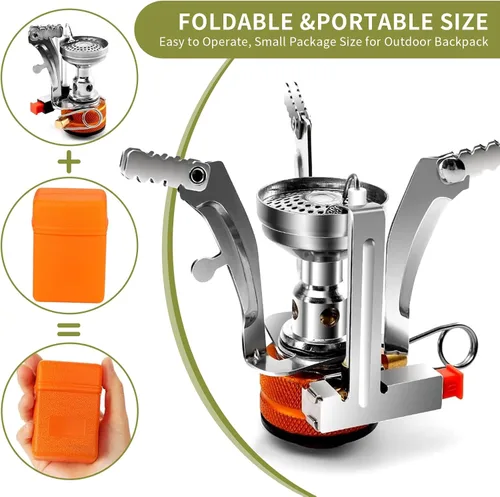 Miniatura 5 de aiGear Juego de 8 utensilios de cocina para acampar, juego de ollas y sartenes con mini estufa de mochilero, taza de acero inoxidable, soporte