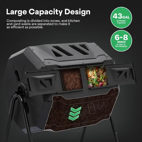 Miniatura 2 de Athena Collection Vaso de compost, 2 cámaras de compostaje doble de 21.5 galones para exteriores, fácil giro y rotación rápida con 2 puertas