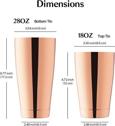 Miniatura 6 de WOTOR Juego de coctelera Boston, latas de coctelera de acero inoxidable ponderadas de 18 oz y 28 oz, coctelera de metal para Martini y mezclador