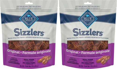 Miniatura 14 de Blue Buffalo Sizzlers - Golosinas suaves y naturales para perros, estilo tocino, golosinas suaves y húmedas con cerdo real de Estados Unidos, sabor