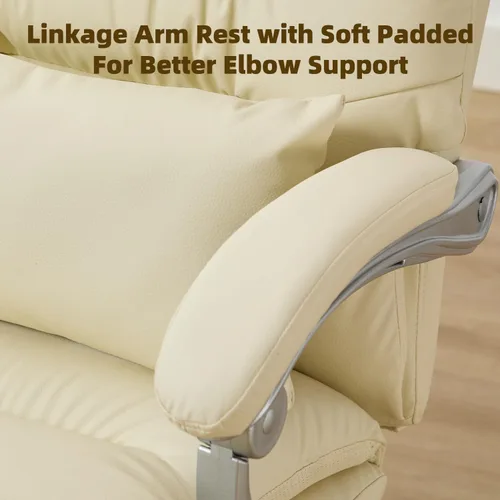 Miniatura 5 de Silla de oficina con reposapiés, respaldo alto 155° reclinable, silla de computadora de escritorio de oficina de cuero, silla giratoria de Beige