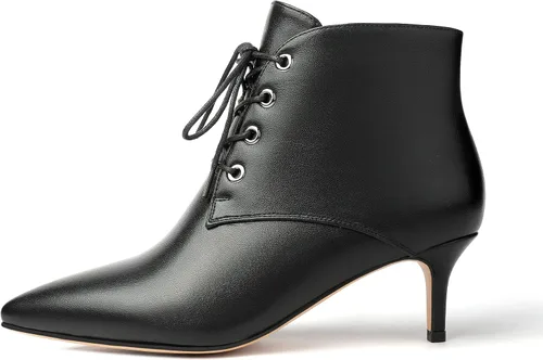 Miniatura 3 de Eldof Botines de tacón bajo para mujer, con puntera puntiaguda, 2.3 pulgadas, con cordones, cómodas botas para caminar