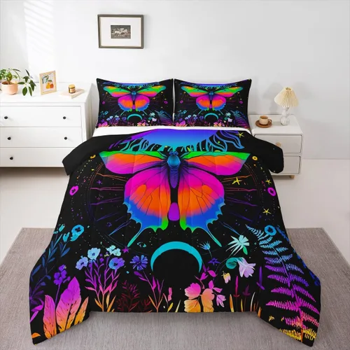 Miniatura 28 de Erosebridal Edredón de Gatos Lindos para Niños con Líneas de Arcoíris Neón, Juego de Ropa de Cama Individual para Niñas, Niños y Adolescentes, Gatos