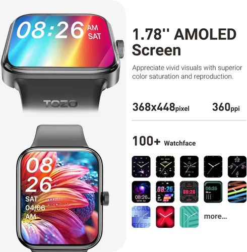 Miniatura 2 de TOZO AMOLED S4 AcuFit One - Reloj inteligente de 1.78 pulgadas, pantalla ultra clara para hombres y mujeres, monitor de actividad física de Negro