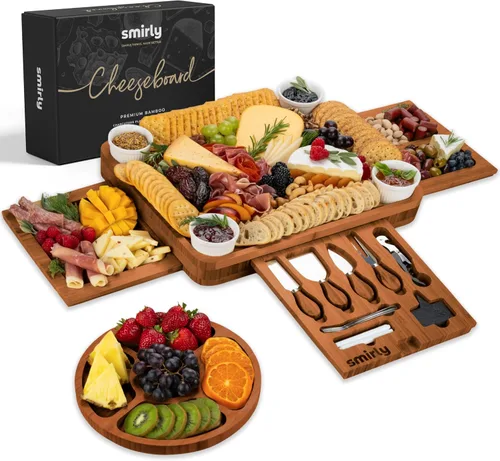 Miniatura 10 de SMIRLY Juego de Tablas de Charcutería - Juego de Tabla de Queso de Bambú Grande - Regalos de Inauguración de Casa Nueva, Regalo de Boda para Pareja