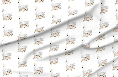 Spoonflower Tela: rosas de cisne, flores florales blancas, rosa y negro, estampado de boda en tela de algodón distintiva por The Yard - Coser,