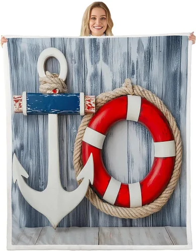 Erosebridal Manta Sherpa de océano marino para niños y niñas, manta de ancla náutica, manta de playa Hawaii de 40 x 50 pulgadas, manta mullida de