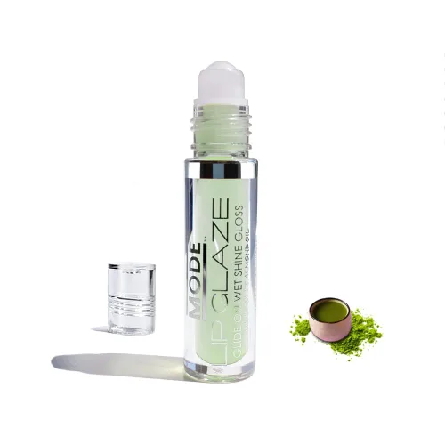 MODE Lip Glaze GREEN TEA TOKYO MATCHA - Brillo labial con sabor en rollo en rollo transparente, aceites naturales hidratantes para el cuidado de la