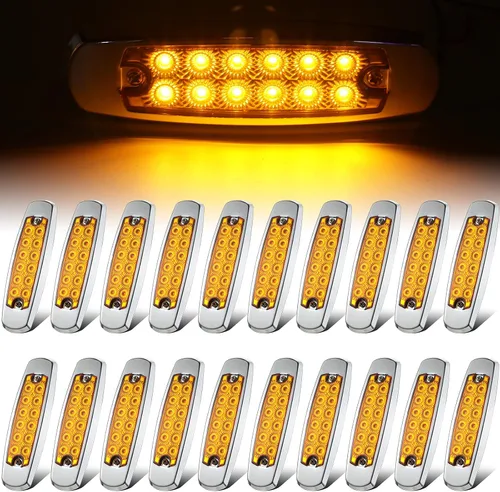 Tallew 20 unidades de luces indicadoras laterales LED de ámbar de 6.4 pulgadas, 12 diodos, luz indicadora de señal de giro delantera y trasera para