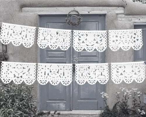 Miniatura 3 de Decoración de fiesta de baby shower para niño o niña, más de 60 pies de papel de seda blanco Picado blanco guirnaldas con ángeles, caballos