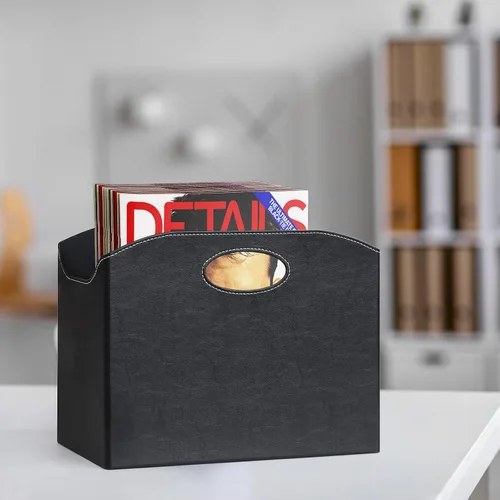 Miniatura 2 de EZDeco Revistero plegable con soporte para revistas de PU de cuero en el suelo, organizador de archivos de PU para periódicos, libros, cesta