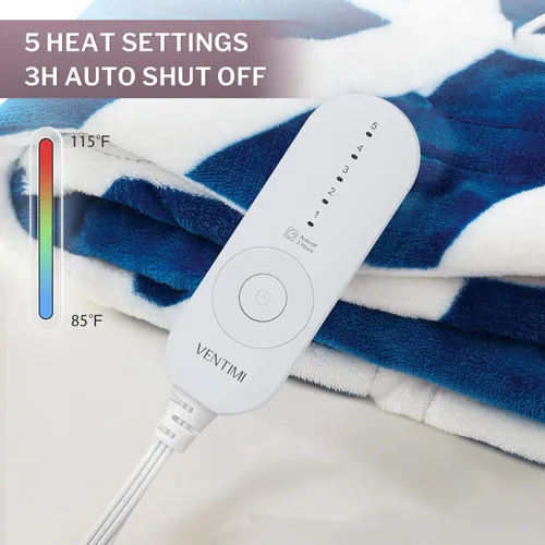 Miniatura 2 de VENTIMI Manta eléctrica con calefacción, manta térmica de 50 x 60 pulgadas con 5 niveles de calor y 3 horas de apagado automático, mantas de Azul