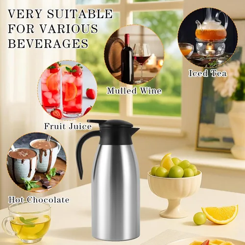 Miniatura 5 de 2 jarras de café aisladas de 60 onzas, jarra térmica de acero inoxidable para líquidos calientes, dispensador de termo de café de doble pared