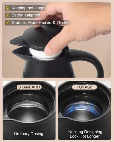 Miniatura 2 de Jarra térmica de café de 70 onzas para mantener el calor, 2 dispensadores de Airpot, olla térmica aislada al vacío de acero inoxidable para café