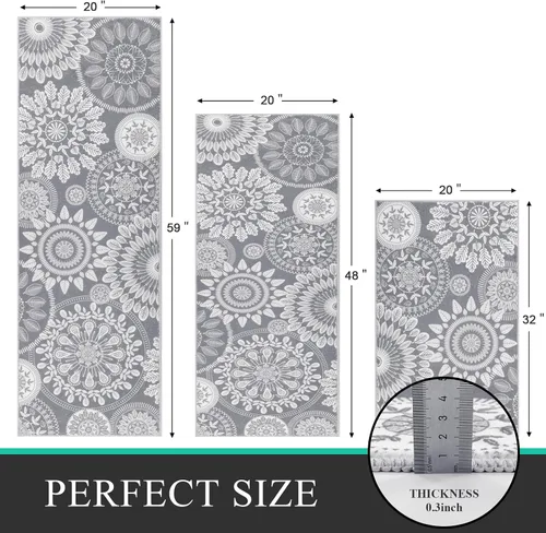 Miniatura 2 de Bsmathom Conjunto de Alfombras de Cocina Boho 3 Piezas, Alfombra de Cocina Antideslizante de Estilo Granja, Alfombras de Cocina Lavables